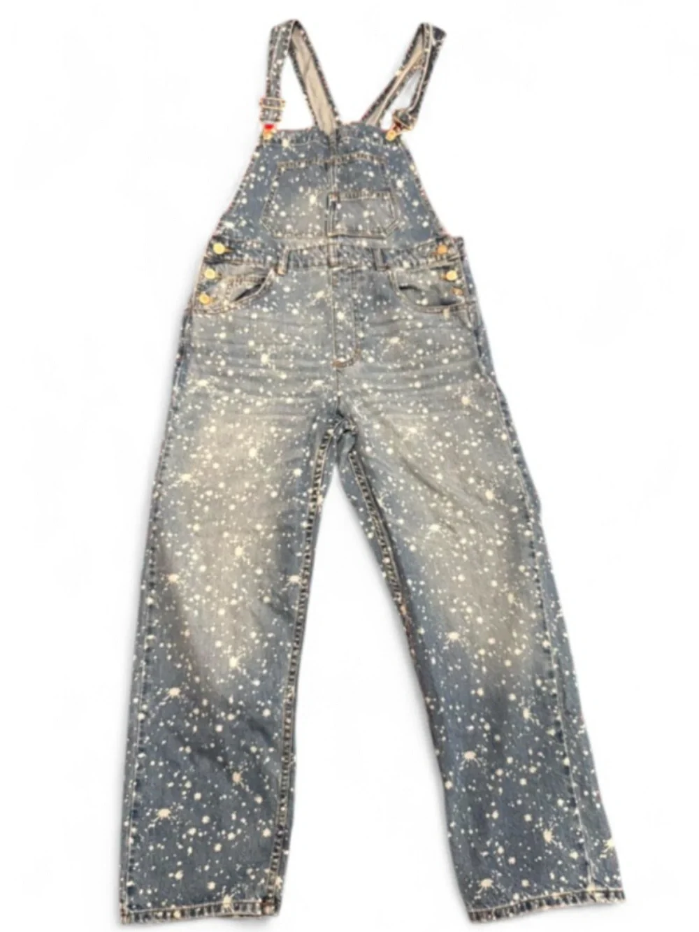 Free People We The Free Ziggy Bleach Splatter Denim Overalls Sold Out M - Picture 2 of 5
